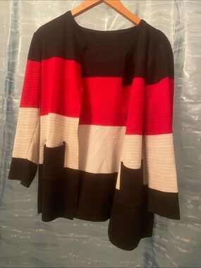 Colorblock Open Cardigan - Black, Red & white Medium